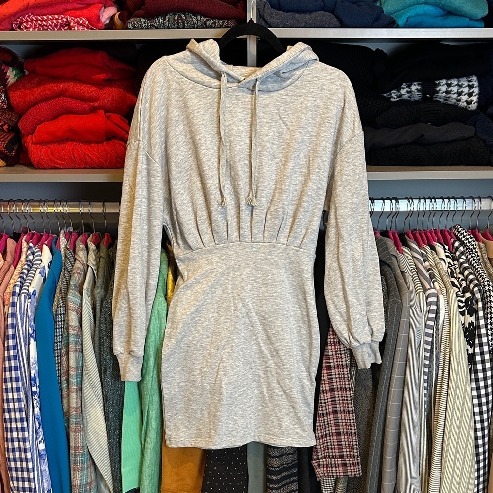 Topshop gray long sleeve hooded sweatshirt dress size 6 NWT